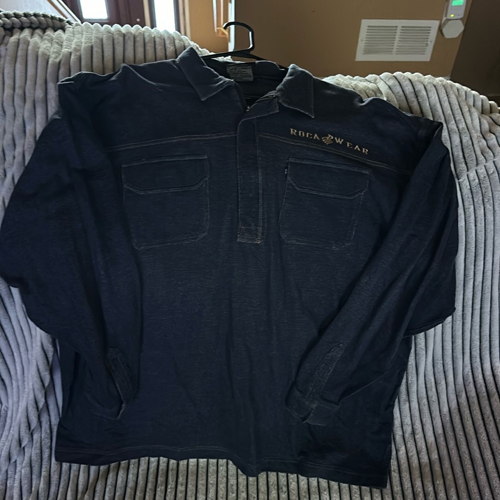 XXL Mens Rocawear Jean color but soft, gently worn, half zipper, Lng sleeves